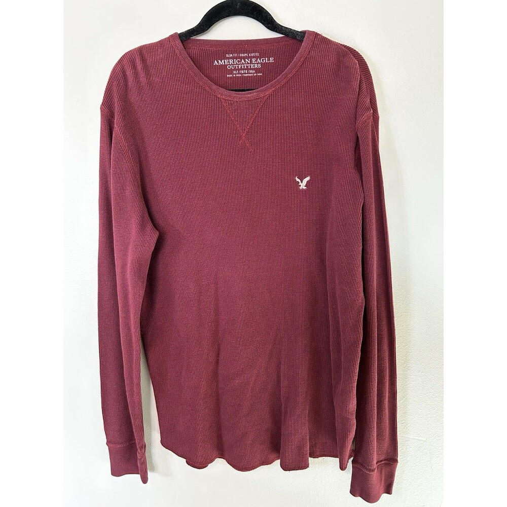 American Eagle Long Sleeve Shirt Maroon 100% Cotton Men's XLT